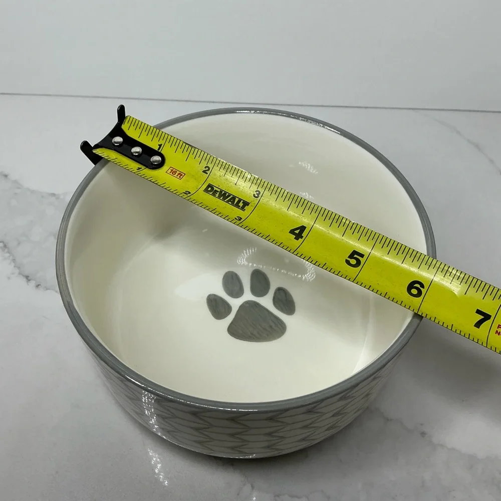 New - Signature White and Gray Ceramic Dog Bowl